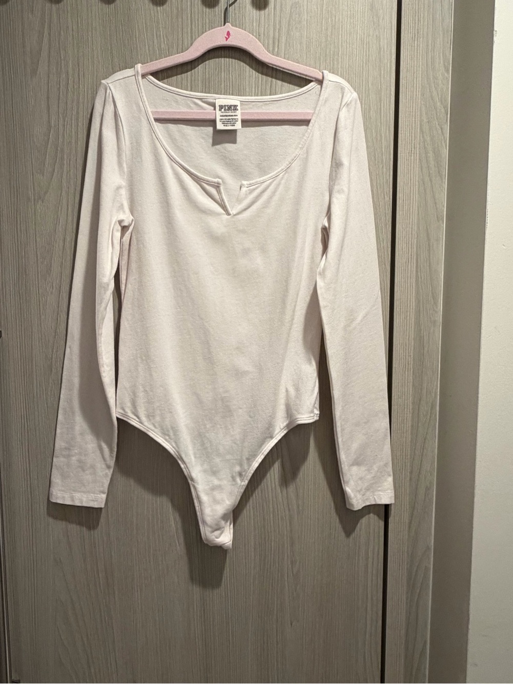 PINK Victoria's Secret White Long-Sleeve Bodysuit Size XS